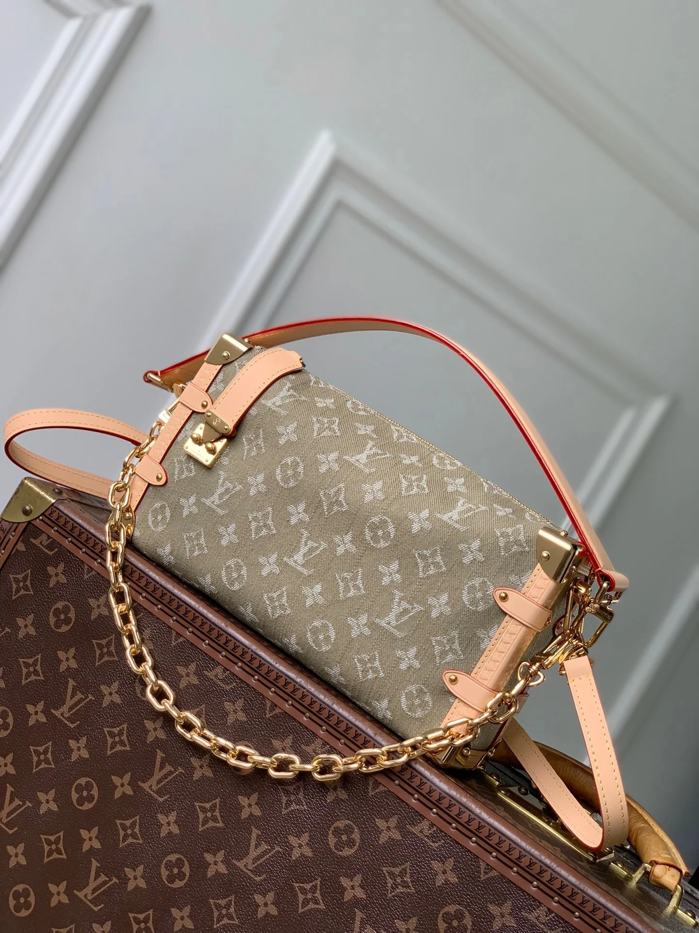 Side Trunk East West Crossbody Bag – Real Leather & Denim