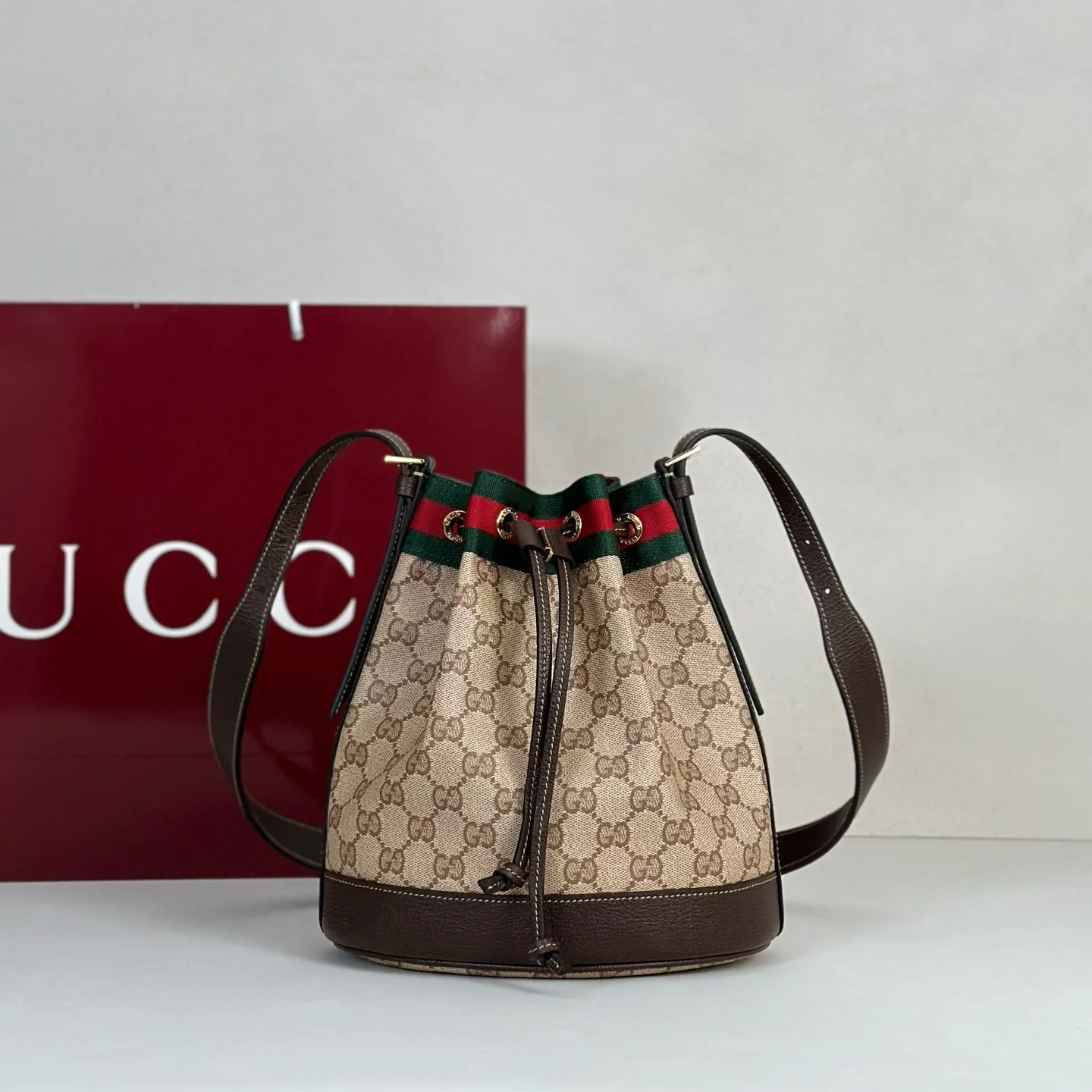 Venice Small Bucket Bag in Natural-leather and Coated Canvas